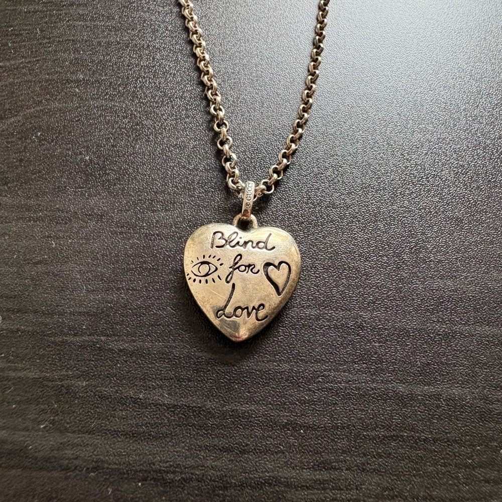 Gucci Silver Blind For Love Heart Pendant Necklace